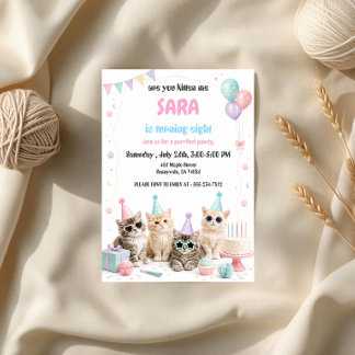 Invitation Fête d'anniversaire des chats mignons pastel