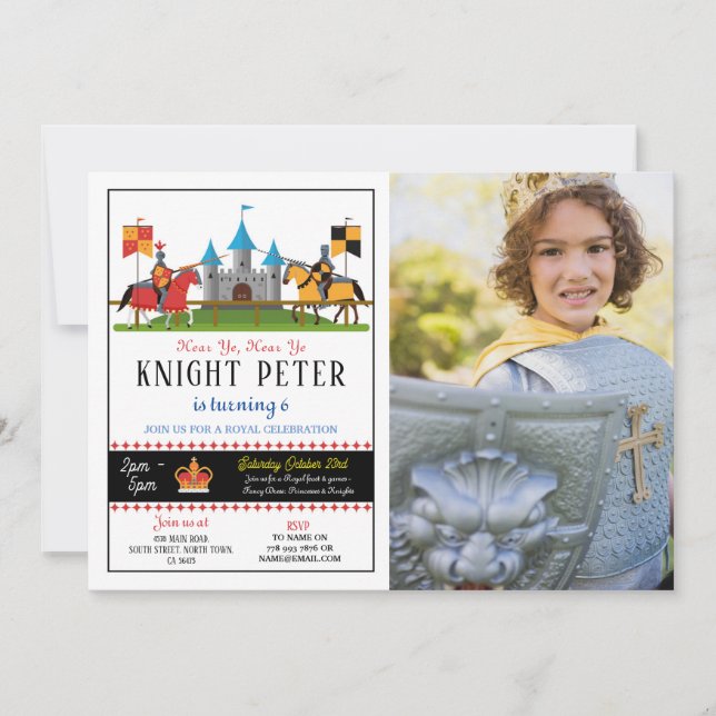 Invitation Fête d'anniversaire des Chevaliers Photo médiévale (Devant)