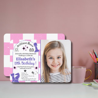 Invitation Fête d'anniversaire des échecs pour les filles ave