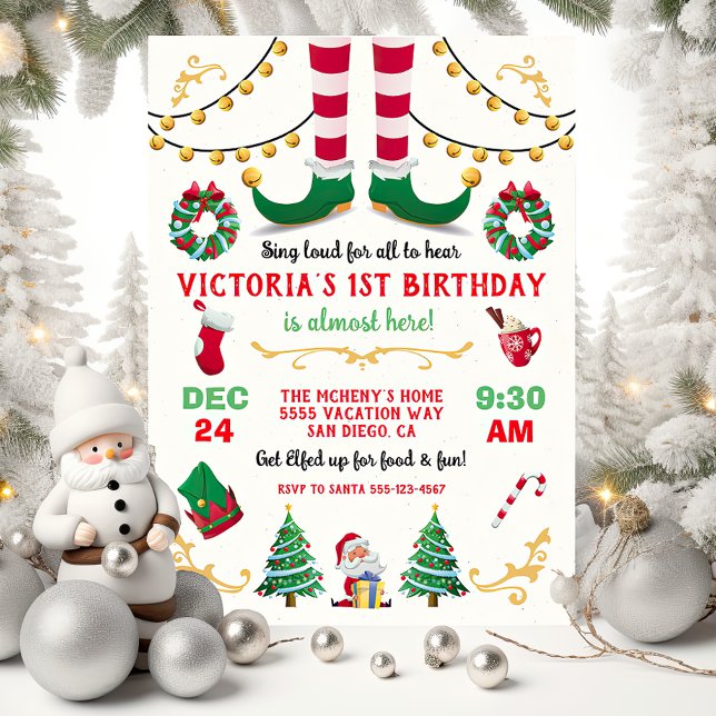 Invitation Fête d'anniversaire des elfes de Noël (Créateur téléchargé)