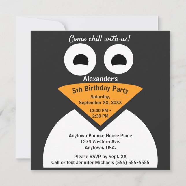 Invitation Fête d'anniversaire des enfants de Chill Penguin (Devant)