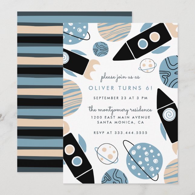 Invitation Fête d'anniversaire des enfants d'espace (Devant / Derrière)