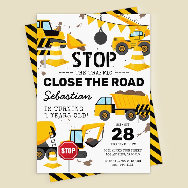 Invitation Fête d'anniversaire des enfants du camion à benne  (Créateur téléchargé)