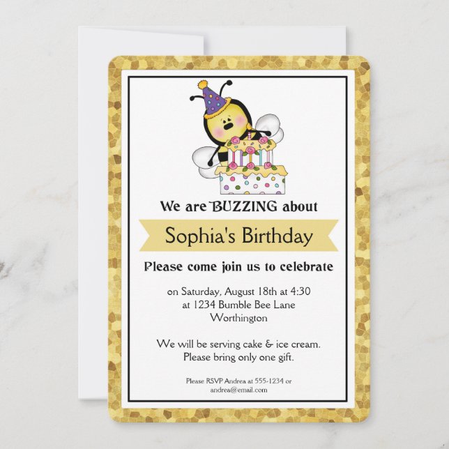 Invitation Fête d'anniversaire des enfants Little Bumble Bee  (Devant)
