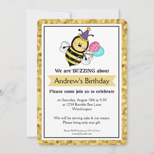 Invitation Fête d'anniversaire des enfants Little Bumble Bee  (Devant)