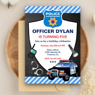 Invitation Fête d'anniversaire des enfants Police Officier Ta