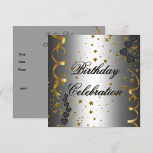 Invitation Fête d'anniversaire des étoiles d'or noir argent