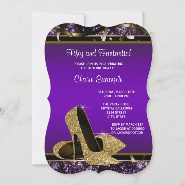 Invitation Fête d'anniversaire des femmes à talons vifs viole (Devant)
