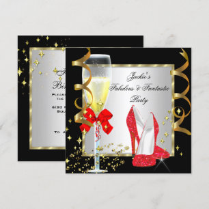 Invitation Fête d'anniversaire des femmes d'argent noir ROUGE