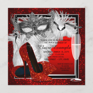 Invitation Fête d'anniversaire des femmes en rouge et noir