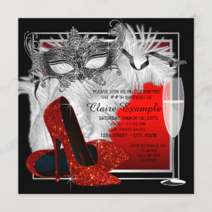 Invitation Fête d'anniversaire des femmes en rouge et noir