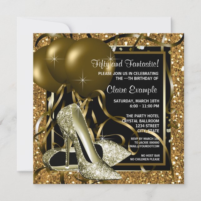 Invitation Fête d'anniversaire des femmes noires et d'or (Devant)