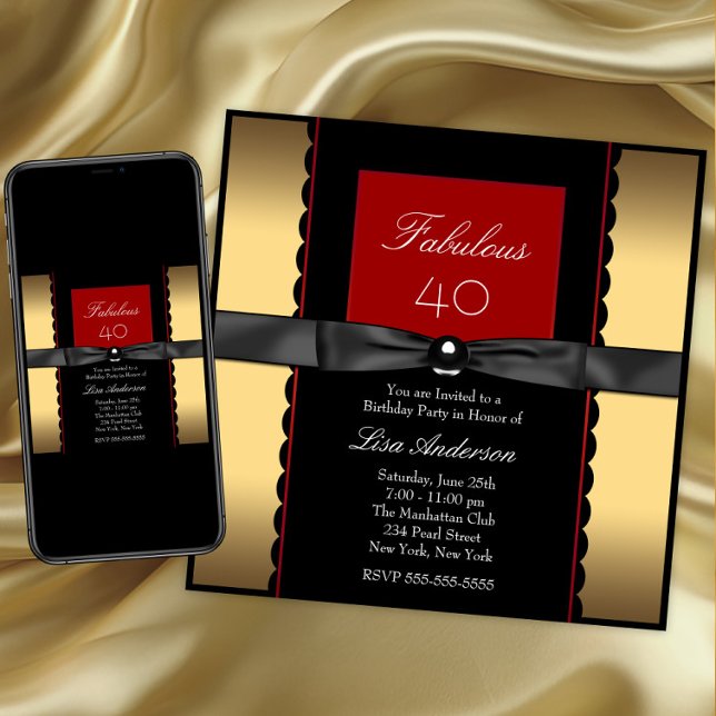 Invitation Fête d'anniversaire des femmes noires et rouges (Elegant any birthday or occasion invitation. Instant download and printed invitations available.)