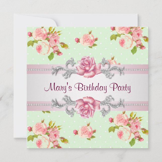 Invitation Fête d'anniversaire des femmes roses rose (Devant)