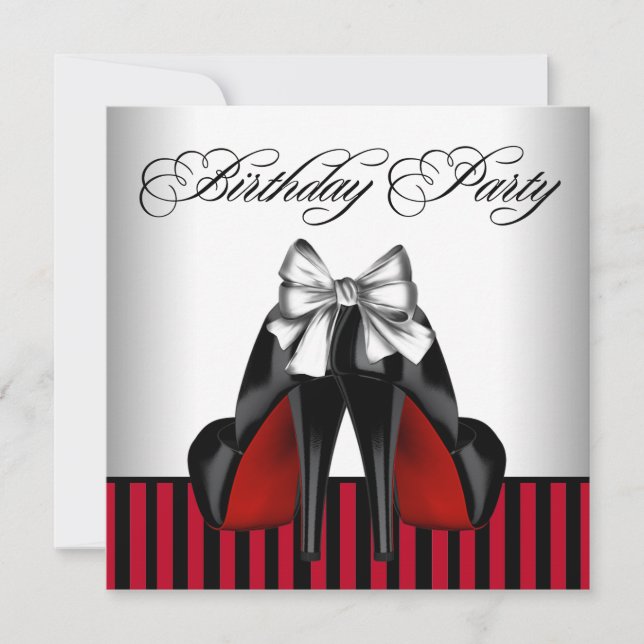 Invitation Fête d'anniversaire des femmes rouges et noires (Devant)