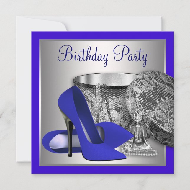 Invitation Fête d'anniversaire des femmes Royal Blue et Silve (Devant)
