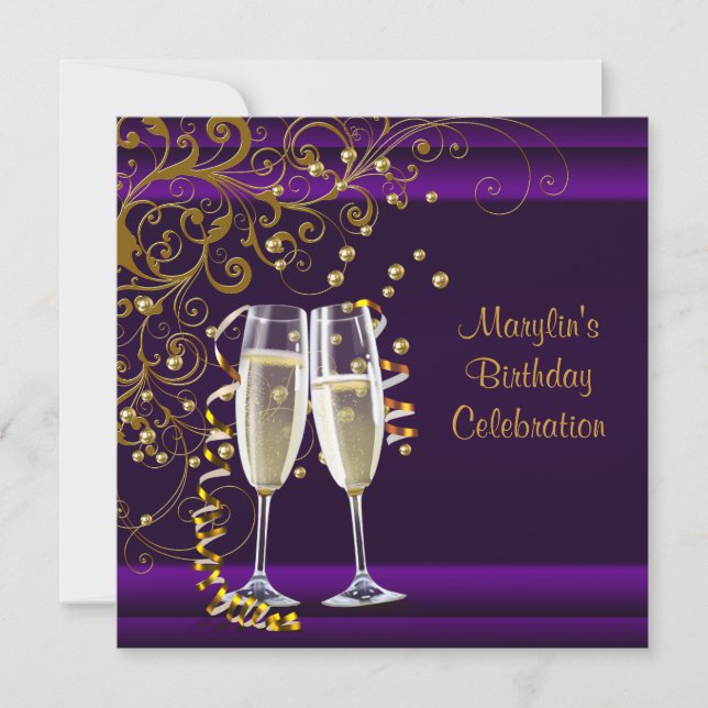 Invitation Fête d'anniversaire des femmes violettes or (Devant)