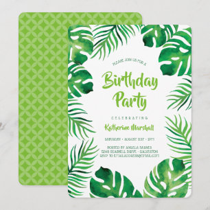 Invitation Fête d'anniversaire des Feuilles de la Monstera tr