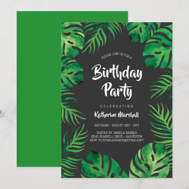Invitation Fête d'anniversaire des Feuilles de la Monstera tr (Devant / Derrière)