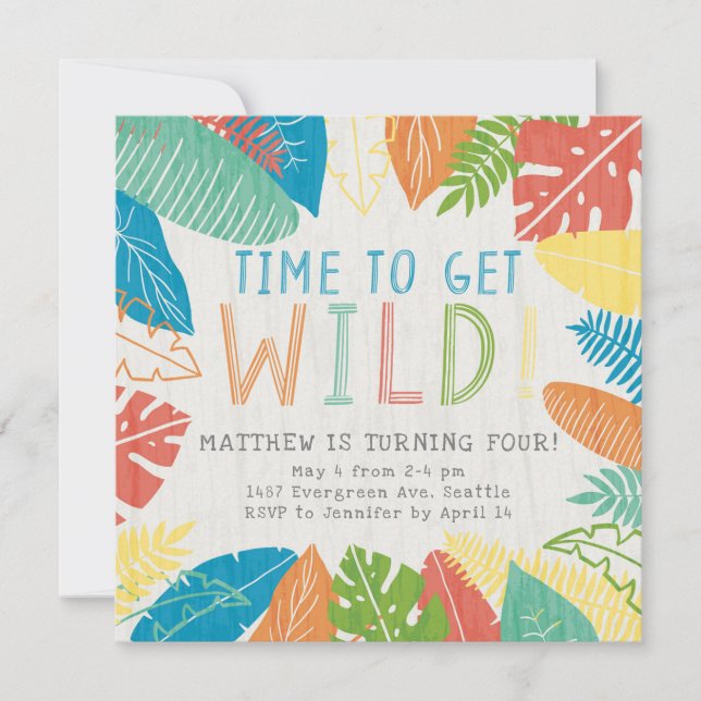 Invitation Fête d'anniversaire des Feuilles tropicaux sauvage (Devant)