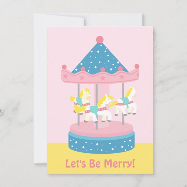 Invitation Fête d'anniversaire des filles au manège carrousel (Devant)