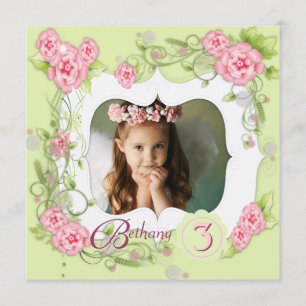 Invitation Fête d'anniversaire des filles aux roses vertes et