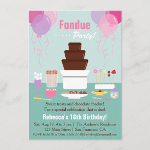 Invitation Fête d'anniversaire des Filles de fondue au chocol