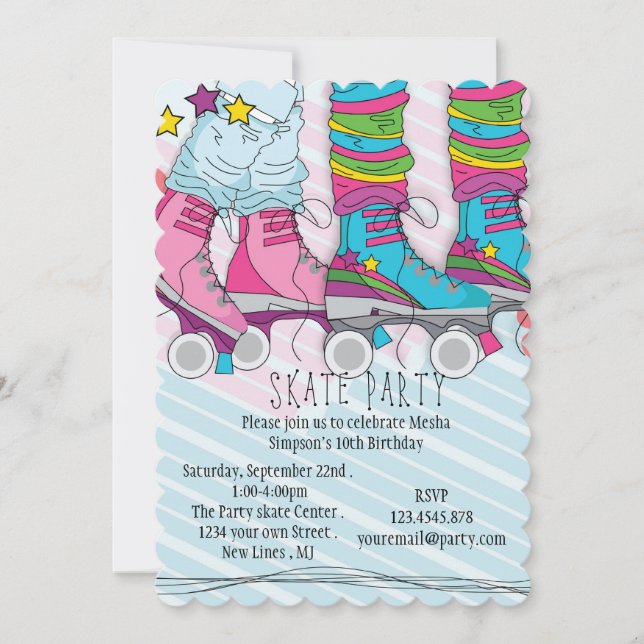 Invitation Fête d'anniversaire des filles de patinage à roule (Devant)