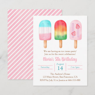 Invitation Fête d'anniversaire des filles d'été, fête de glac