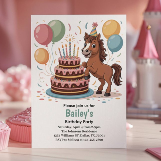 Invitation Fête d'anniversaire des filles du cheval (Créateur téléchargé)