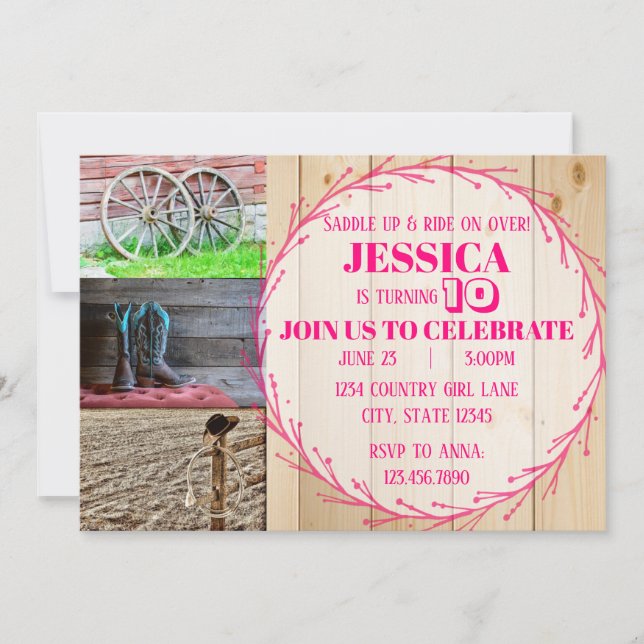 Invitation Fête d'anniversaire des filles du pays rose (Devant)