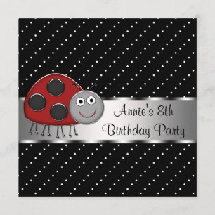 Invitation Fête d'anniversaire des filles Ladybug rouges 8 an