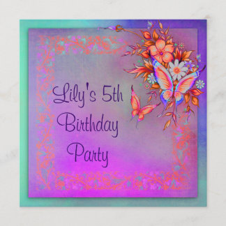 Invitation Fête d'anniversaire des filles Papillon Arc-en-cie