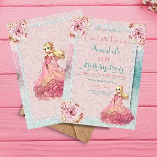 Invitation Fête d'anniversaire des filles pastel Notre petite