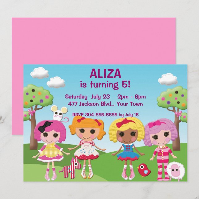 Invitation Fête d'anniversaire des filles personnalisées Ragd (Devant / Derrière)
