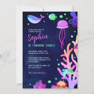 Invitation Fête d'anniversaire des filles sous la mer