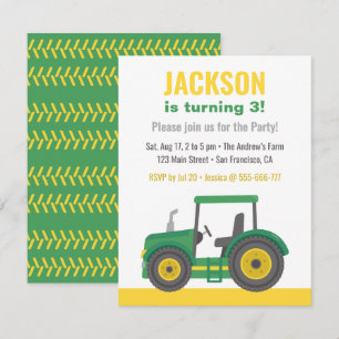 Invitation Fête d'anniversaire des garçons au tracteur vert
