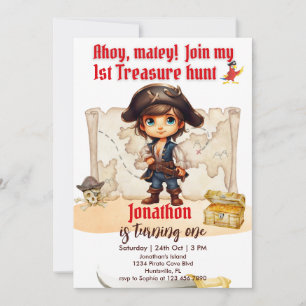 Invitation Fête d'anniversaire des garçons mignon pirate marr