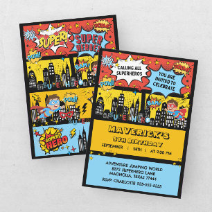 Invitation Fête d'anniversaire des garçons super-héros 5 ans
