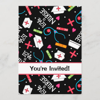 Invitation Fête d'anniversaire des infirmières Blanc noir