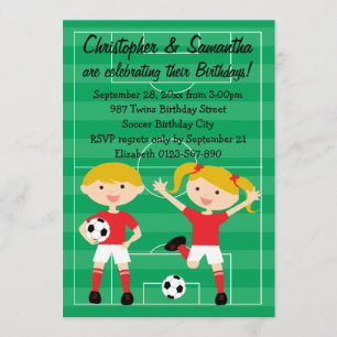 Invitation Fête d'anniversaire des Jumeaux rouges et blancs