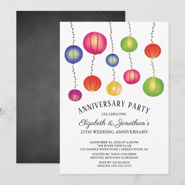 Invitation Fête d'anniversaire des lanternes en papier d'été (Devant / Derrière)