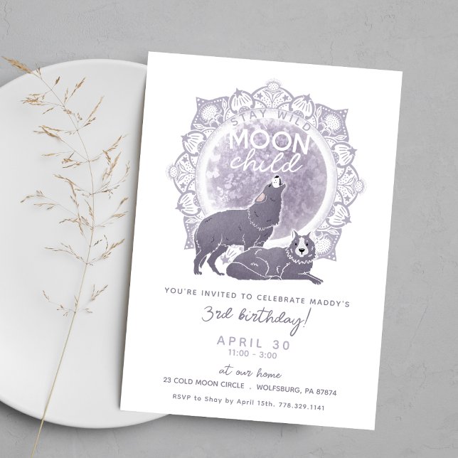 Invitation Fête d'anniversaire des loups-enfants de lune (Créateur téléchargé)