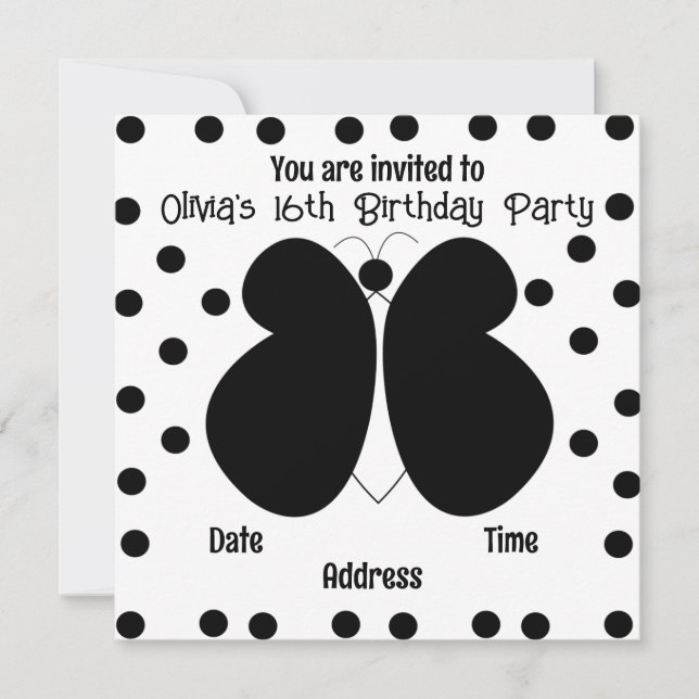 Invitation Fête d'anniversaire des papillons Pois (Devant)