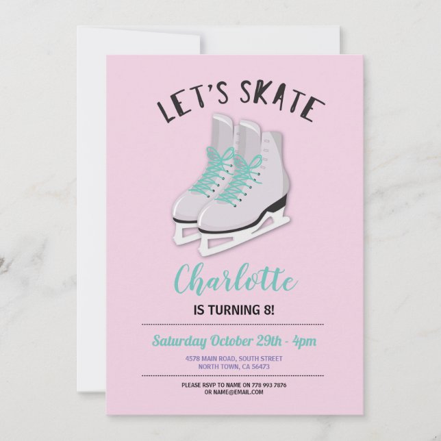 Invitation Fête d'anniversaire des patineurs roses (Devant)