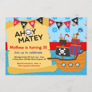 Invitation Fête d'anniversaire des pirates, Ahoy Matey