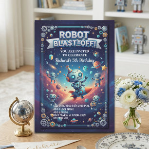 Invitation Fête d'anniversaire des Robots dans l'Espace 5 ans