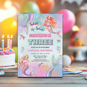 Invitation Fête d'anniversaire des sirènes sous la mer 3 ans