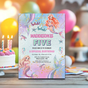 Invitation Fête d'anniversaire des sirènes sous la mer 5 ans