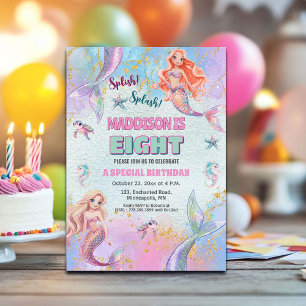 Invitation Fête d'anniversaire des sirènes sous la mer 8 ans
